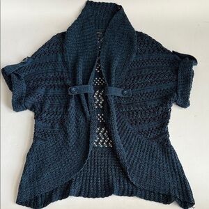 APT 9 Women's Navy Open-Knit Short Sleeve Sweater Women’s Size Medium